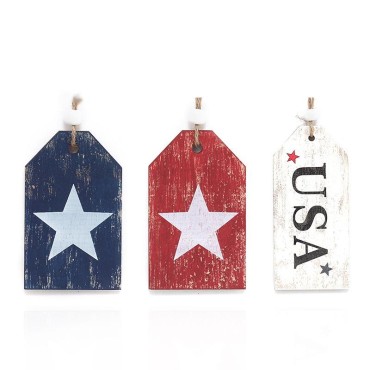 Creative Independence Day Wooden Tassel Hanging Ornaments with USA for 4th of July Indoor Decoration