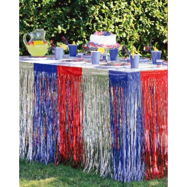 Red White Blue Metallic Plastic Fringe Table Skirt Independence Day Home Decoration for Party decor