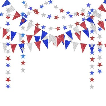 Factory Direct Independence Day Paper  Glitter Star Shaped Garland for Party Wall Decoration