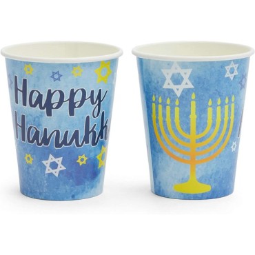 DAMAI 24 Guest Plates Disposable Paper Tableware Happy Hanukkah Festival Decoration Starry Chanukah Blue Theme Party Tableware