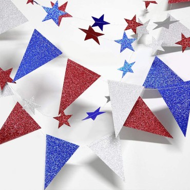 Factory Direct Independence Day Paper  Glitter Star Shaped Garland for Party Wall Decoration