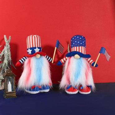 Hot Sale American Independence Day No-face Old Dwarf Toy Cute Standing Raising a Flag Doll Decorations