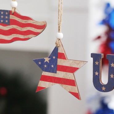 Hot sell Independence Day Hanging Decorations for 4th Of July Party Wooden Hanging Tags Ornaments