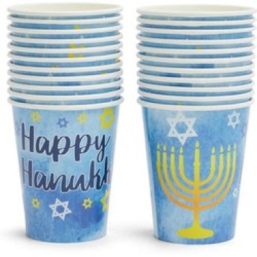 DAMAI 24 Guest Plates Disposable Paper Tableware Happy Hanukkah Festival Decoration Starry Chanukah Blue Theme Party Tableware