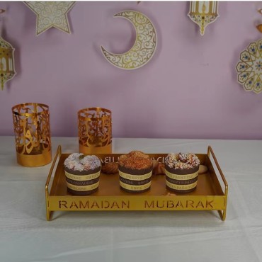 Muslim Festival Iron Gold Tray Cake Pan Dessert Plate Ramadan Home Decoration Ornaments