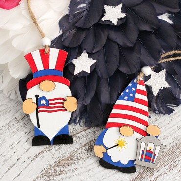 Independence Day Wooden Hanging Pendant American Flags Faceless Old Man Wooden Pendant 4th of July supplies