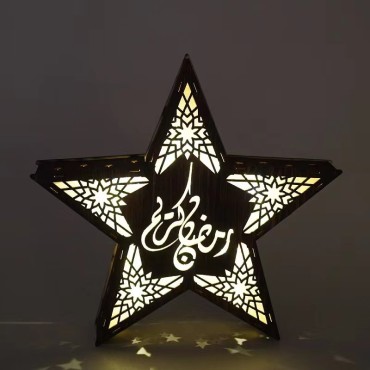 Eid Festive Decorations Wooden Star Lamp Ramadan Led Light Five-Pointed Star Lamp