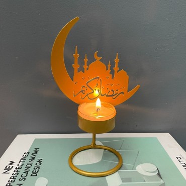 Ramadan Kareem Decorative Moon Shape Iron Candle Holder Eid Mubarak Candlestick Home Decorations Candle Stand