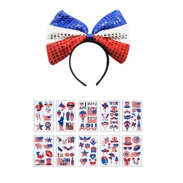 New Design US Independence Day Party set beautiful  American Flag headband necklace sticker