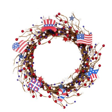 US Independence Day Wreath Red White Blue National Flag Berry Wreath for Independence Day Decorations