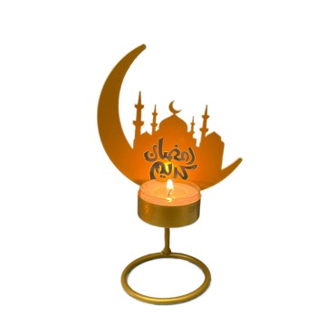 Ramadan Kareem Decorative Moon Shape Iron Candle Holder Eid Mubarak Candlestick Home Decorations Candle Stand