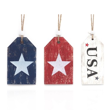 Creative Independence Day Wooden Tassel Hanging Ornaments with USA for 4th of July Indoor Decoration