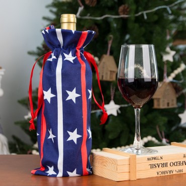 New Design 4th Of July  Red Wine Bottle Bag Independence Day Exquisite Star Bottle Decoration