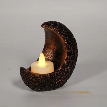 Arabian Ramadan Moon Led Candlestick Three Color Optional Eid Decoration Resin Crafts Home Decoration Ramadan Candle Holder