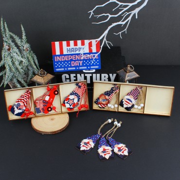 Cute Independence Day Hanging Decorations Three Cell Wooden Box  Beautiful Old Man One-dimensional Ornaments for Kids Gift