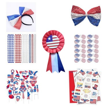 Hot sale Independence Day photo props seven-piece set glasses hairband sticker and other decorative set