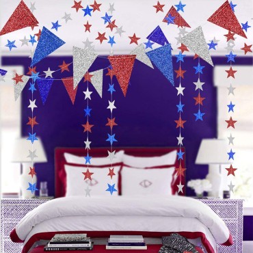 Factory Direct Independence Day Paper  Glitter Star Shaped Garland for Party Wall Decoration