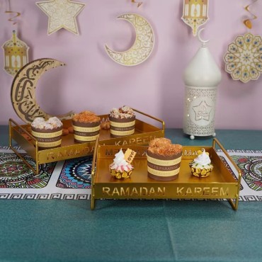 Muslim Festival Iron Gold Tray Cake Pan Dessert Plate Ramadan Home Decoration Ornaments