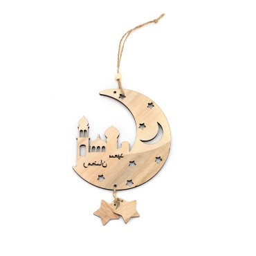 New Design Ramadan Light Party Supplies Nature Wooden Crafts Eid Mubarak  Hanging Lantern Ornament for EID Gift