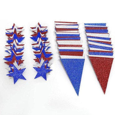 Factory Direct Independence Day Paper  Glitter Star Shaped Garland for Party Wall Decoration