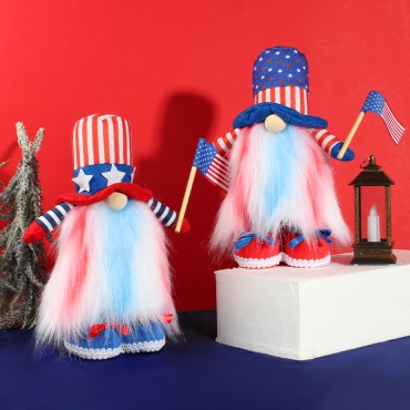 Hot Sale American Independence Day No-face Old Dwarf Toy Cute Standing Raising a Flag Doll Decorations