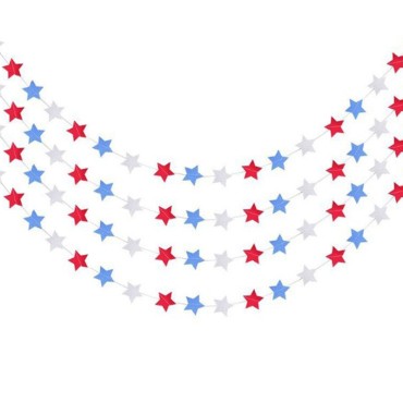 American Independence Day Red White Blue Star Garland  Beautiful Length Pentagram Paper Pull Flag