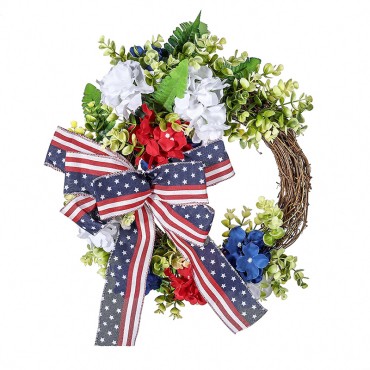 The wreath USA Patriotic Design  Of July Usa Wreath Red White Blue Flag Independence Day Welcome Mesh Ribbon Bowtie Door Wreath