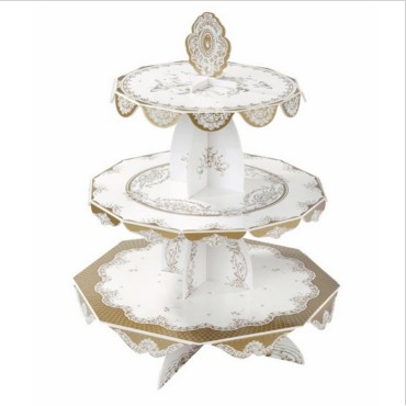 White cardboard paper cake rack gilt edged birthday party dessert table decoration three-layer Dim sum rack single-layer cake holder