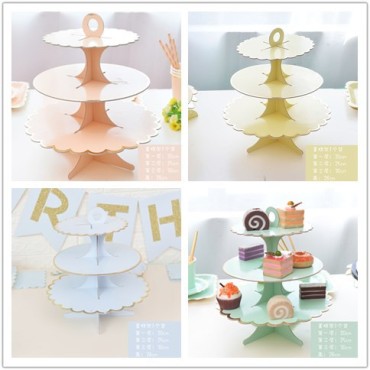 White cardboard paper cake rack gilt edged birthday party dessert table decoration three-layer Dim sum rack single-layer cake holder