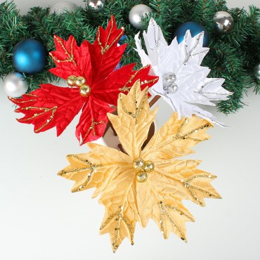 Christmas tree flower decorations with sequins and rods, DIY simulation flower decorations, wreath accessories