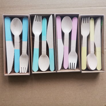 Disposable children's tableware, birch wood knife, fork, spoon box, Western food cake, ice cream, dessert, picnic, outdoor fork