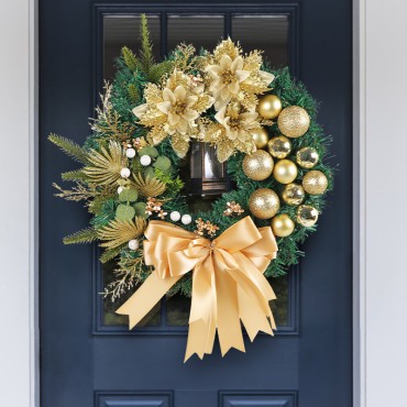 Amazon's new golden Christmas ball pine needle wreath 2023 Christmas wreath wholesale display window rattan door hanging decoration