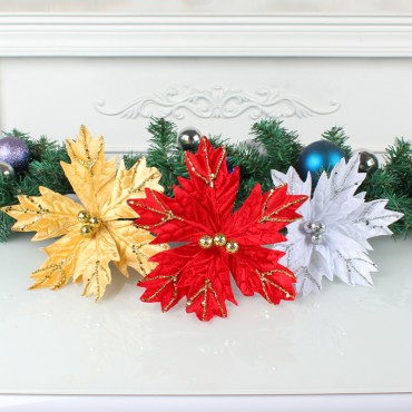 Christmas tree flower decorations with sequins and rods, DIY simulation flower decorations, wreath accessories