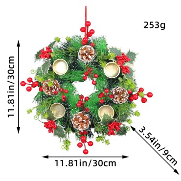 Christmas Candlestick wreath wholesale 2023 Amazon simulation wreath Candlestick red fruit pine needle restaurant desktop decoration