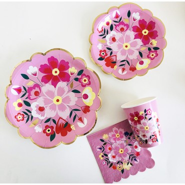 Chinese style series paper plates, irregular flower plates, pink high-end party utensils, afternoon tea cake plates