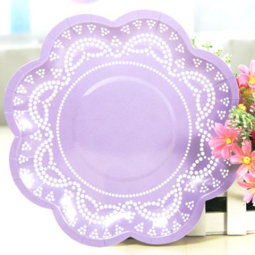 Lace retro European themed disposable party utensils for children's first birthday dining table supplies, paper plates, paper cups