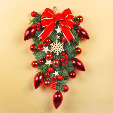 Christmas tree rattan wreath, Christmas snowflake wall decoration, shopping mall window display, water droplets hanging upside down tree wreath