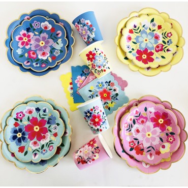 Chinese style series paper plates, irregular flower plates, pink high-end party utensils, afternoon tea cake plates