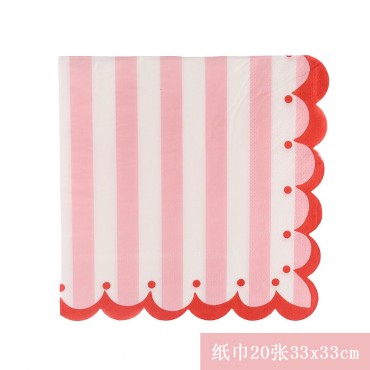 Korean version of new birthday party supplies disposable tableware, square plates, paper plates, paper cups, pink wavy edge cake plates