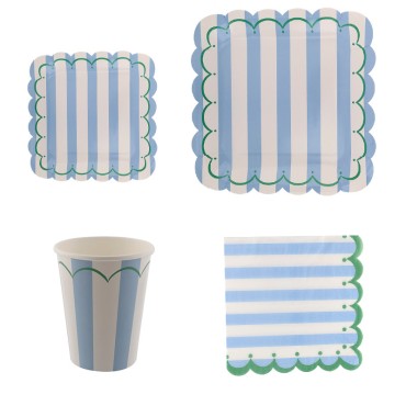 Korean version of new birthday party supplies disposable tableware, square plates, paper plates, paper cups, blue wavy edge cake plates