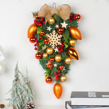 Christmas tree rattan wreath, Christmas snowflake wall decoration, shopping mall window display, water droplets hanging upside down tree wreath