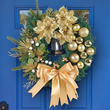 Amazon's new golden Christmas ball pine needle wreath 2023 Christmas wreath wholesale display window rattan door hanging decoration