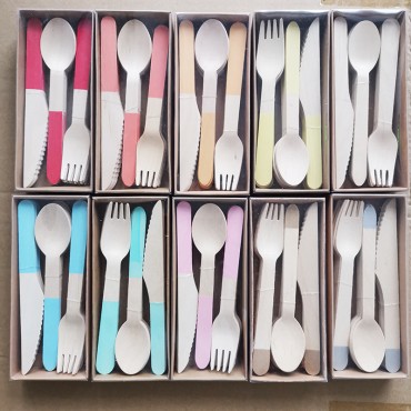 Disposable children's tableware, birch wood knife, fork, spoon box, Western food cake, ice cream, dessert, picnic, outdoor fork