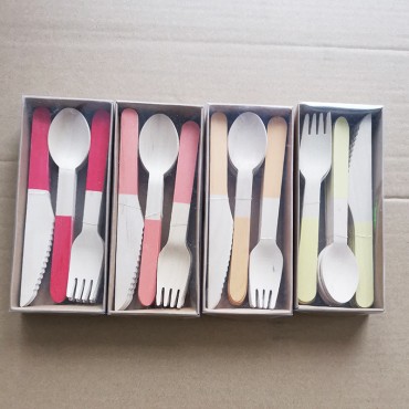 Disposable children's tableware, birch wood knife, fork, spoon box, Western food cake, ice cream, dessert, picnic, outdoor fork