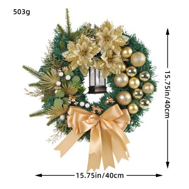 Amazon's new golden Christmas ball pine needle wreath 2023 Christmas wreath wholesale display window rattan door hanging decoration