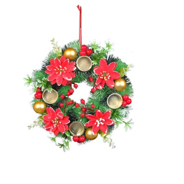 Christmas Candlestick wreath wholesale 2023 Amazon simulation wreath Candlestick red fruit pine needle restaurant desktop decoration