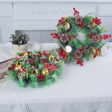 Christmas Candlestick wreath wholesale 2023 Amazon simulation wreath Candlestick red fruit pine needle restaurant desktop decoration