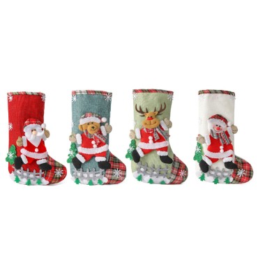 Linen large Christmas stockings, fences, Christmas gift bags, Christmas tree decorations, candy bag decorations