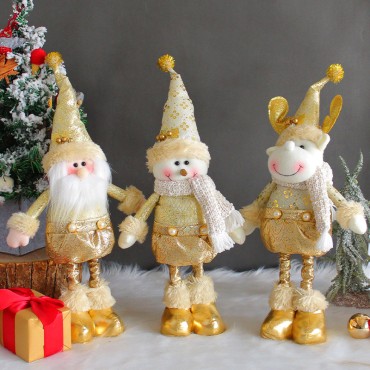 Santa Claus, Snowman, Christmas Stretchable Doll, Golden Christmas Standing Doll Decoration