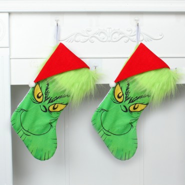 Christmas Day Decorative Socks Greenwich Green Hair Monster Glow Socks Candy Bag Pendant Gift Bag Wholesale